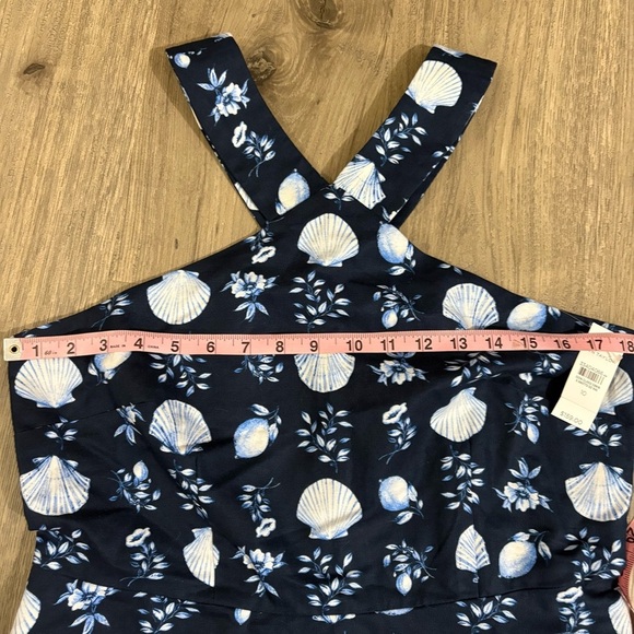 ANN TAYLOR NWT Linen Blend Seashell Navy Halter Dress Sz 10 Coastal Nautical - Picture 4 of 10